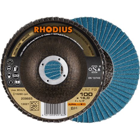 RHODIUS ALPHAline LSZ F2 Fächerschleifscheibe 100 x 16,00 mm K80 10 Stk (1/4)