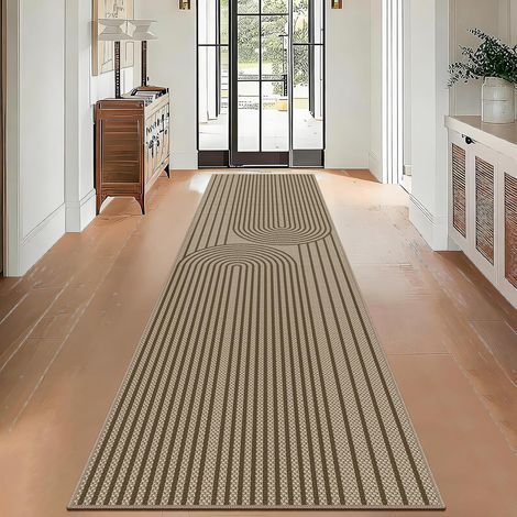 Tapis de Couloir, Tapis de Cuisine Aspect Jute, Tapis de Couloir Lavable, Tapis de Cuisine Antidérapant, Tapis Extérieur Marron pour Cuisine, Salon, Chambre à Coucher (Marron, 80 x 300 cm) (1/5)
