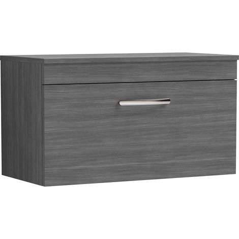 Nuie Athena Wall Hung 1-Drawer Vanity Unit and Worktop 800mm Wide - Anthracite Woodgrain (1/5)