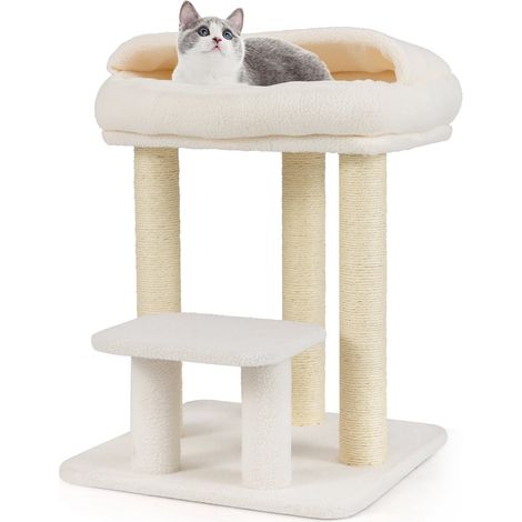 Cat Tree with Sisal Posts and Plush Top Perch, White (1/5)