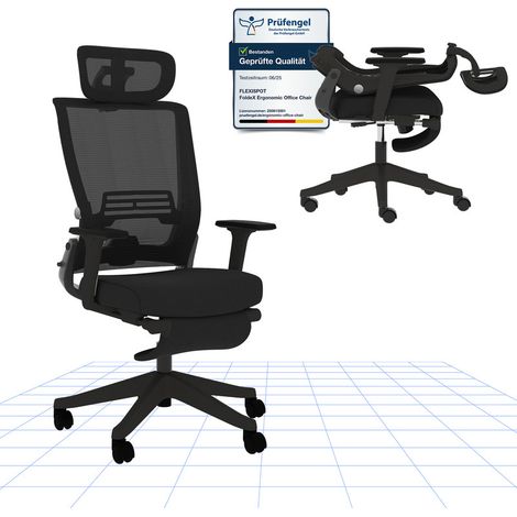 FlexiSpot Chaise de Bureau Ergonomique avec Repose-Pieds, Noir (1/5)