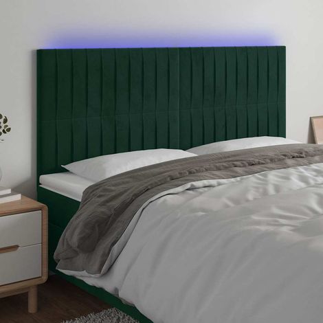 vidaXL Cabecero con luces LED terciopelo verde oscuro 180x5x118/128 cm (1/5)