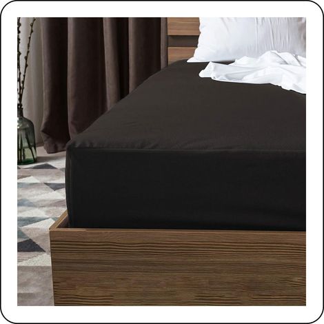 Drap-Housse Impermeable - Microfibre Polyester - Hauteur Bordure 30 Cm - Pour Lit 140x190 Cm - Noir - 1 Pièce (1/5)