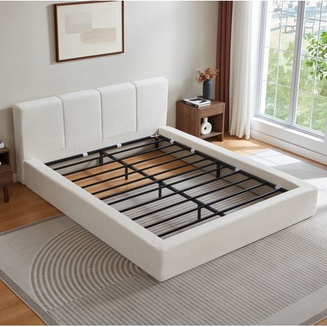 Cama 160x200 cm de espuma blanco crema con cabecero, sin colchón - CHICFURN (1/5)