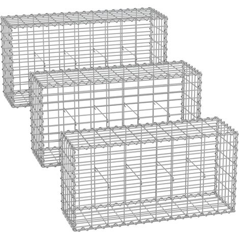 Lot de 3 Gabions pour Pierre, 100 x 50 x 30cm, cloture gabion, Argent, Cage en Métal, Panier à Pierre, Décoration de Jardin (1/5)