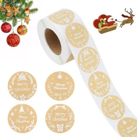 500 round kraft paper Christmas stickers (1/5)