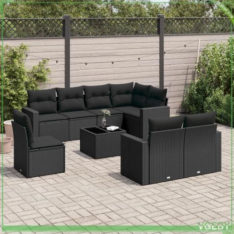 Salon de jardin 9 pièces - Modèle 3251582 - Résine tressée noire - Coussins déhoussables - Rangement sous assise (1/3)