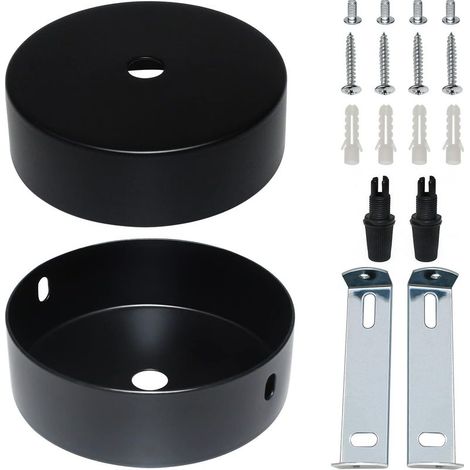 Auvent de Plafond 2 Pcs 80 x 20mm Rosace Plafond Noir Cache Fil pour lustre avec Accessoire D’Installation pour Maison Jardin Suspension Ou Lustre (1/5)