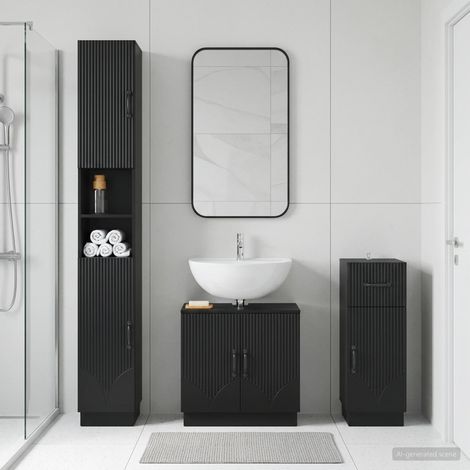 vidaXL 3 Piece Bathroom Cabinet Set HOORN Black Engineered Wood (1/5)