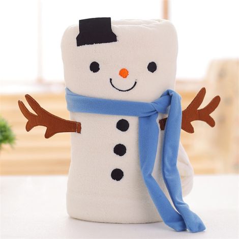 Plaid De Noël - Flanelle Double Face - Motif Bonhomme De Neige Et Arbres De Noël - 100 x 80 cm - 1 Pièce (1/5)