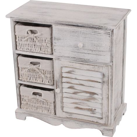 Commode avec 3 paniers 63x60x30cm style vintage blanc 040002474 (1/5)