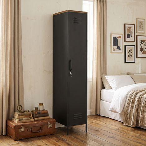 Armoire métallique style industriel avec tablettes réglables, chambre, garage et bureau, noire (1/5)