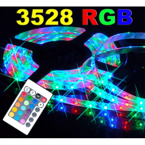 STRISCIA A LED SMD 3528 RGB IP65 5 METRI BOBINA CON ALIMENTATORE E TELECOMANDO