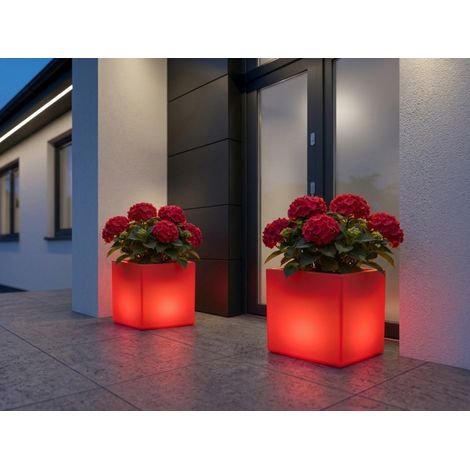2er Set LED Solar Blumentopf mit RGBW Farbwechsel & Fernbedienung, 35x35cm (1/5)