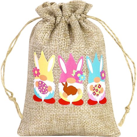 Sac À Cordon En Lin - Motif Lapin Et Œufs De Pâques - Pour Bonbons Et Petits Cadeaux - Réutilisable - 10 X 15 Cm - 1 Pièce (1/5)