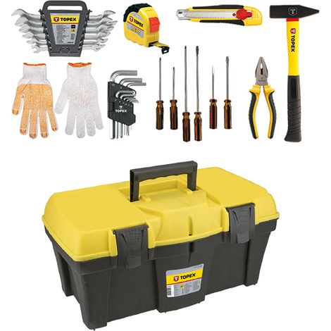 CASSETTA PORTA ATTREZZI COMPLETA cm 38 x 17 x h 17 - 26 pezzi totali  - TOPEX
