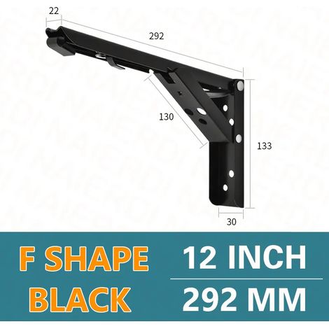 (Noir 30 cm - Espagne) 2 supports pliables en acier inoxydable, blanc et noir, en fer, triangulaires, réglables, pour étagère murale ou de table (1/5)