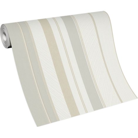 Papier peint intissé moderne crème, gris clair et blanc – Motif graphique pour chambre, couloir – Résistant à la lumière et facile à poser – Bricoflor