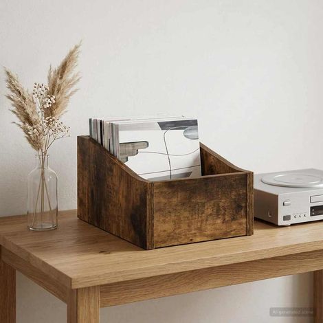 vidaXL LP Record Box Smoked Oak 23 x 33 x 16 cm Engineered Wood (1/5)