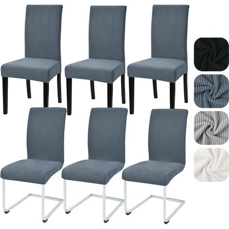 Stuhlhussen 6er Set Grau, Universal Stretch, Kurzflor, Abnehmbar, Waschbar (1/5)