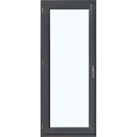 Porte-fenêtre PVC 2150x800mm gris anthracite – ouvrant à la française – tirant droite – dormant monobloc 120mm – vitrage transparent