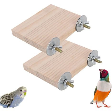 2 plataformas rectangulares de madera (15 × 8 cm) para loros, hámsteres, jerbos y animales pequeños.