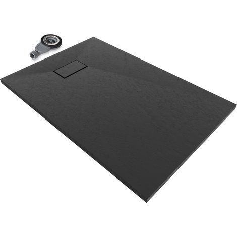 i-flair schwarze SMC Duschwanne – 26 mm flach inkl. Ablaufgarnitur mit Deckel 120x70 cm (1/5)