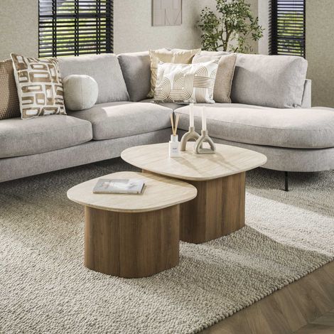 Set aus 2 kieselförmigen Couchtischen Jimi aus Keramikholz