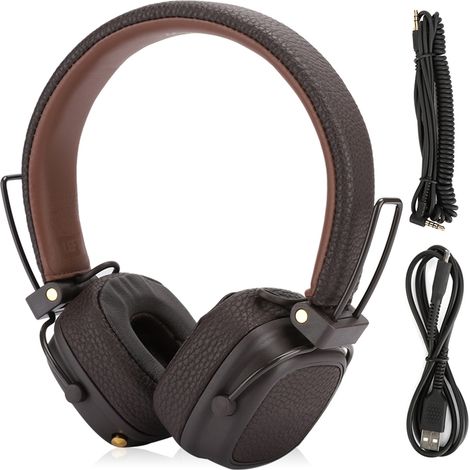 Casque Bluetooth sans fil autonomie longue durée oreillette ergonomique écouteurs supra-auriculaires avec prise 3.5mm marron (1/5)