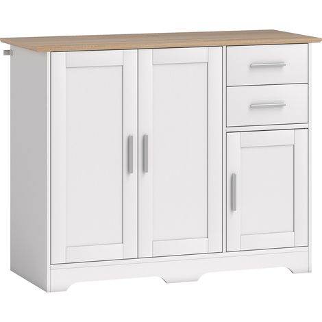 Credenza Moderna Buffet 100x40x78 cm con 2 Cassetti e 2 Armadietti in Legno Bianco e color Legno (1/5)