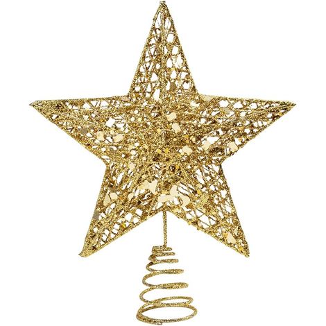 2 punte per albero di Natale, stella di Natale, punte per albero glitterate per decorazioni, 26 x 23 cm