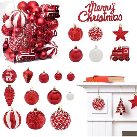 Set di palline per albero di Natale - Decorazioni natalizie infrangibili - 65 ciondoli decorativi festivi per ringhiere, feste, matrimoni, eventi (1/5)