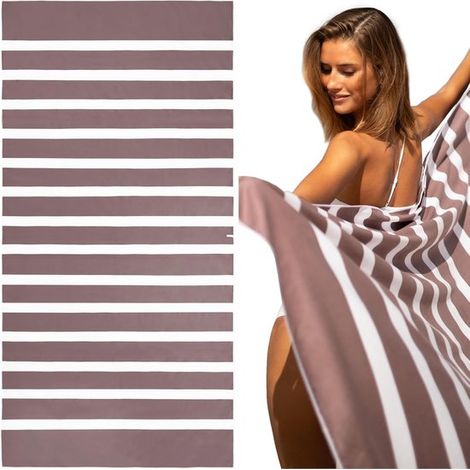 Serviette de plage microfibre – 150x75 cm – Gris violet – Anti-sable – Séchage rapide – Rayée (1/5)