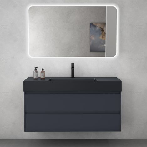 Mai & Mai Mobile Bagno Sospeso 120x48x63cm, Set di Arredo Bagno Antracite Opaco, Mobile Sottolavabo con Cassetto Soft-Close, Mobile da bagno con Lavabo Antracite 120cm e Specchio LED (1/5)