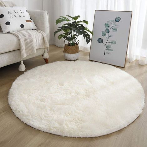 Freosen – Runder Hochflorteppich 120 cm – Weich und flauschig – Rutschfest – Für Schlafzimmer, Wohnzimmer und Flur – Weiß (1/4)