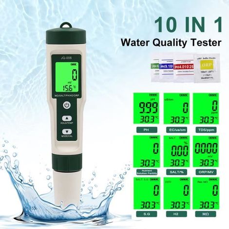 Testeur pH Piscine 10-en-1 - pH Mètre Électronique Haute Précision pour Mesure pH,TDS,EC,Température, Analyseur Eau Potable (1/4)