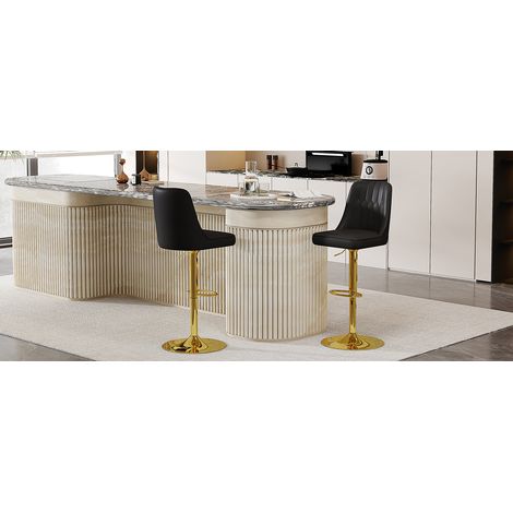 Taburete de bar, regulable en altura, giratorio, 44 x 44 cm, negro y oro (1/5)