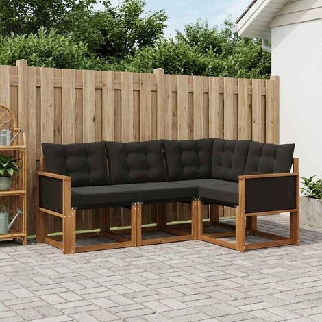 vidaXL Set di divani da esterno con cuscino 4 pcs Naturale e Nero (1/5)