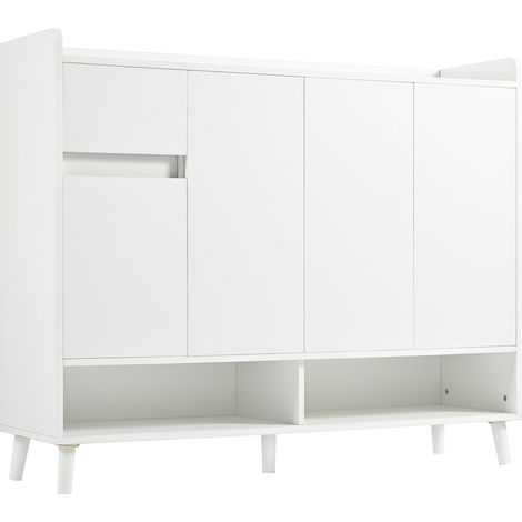 Credenza moderna bianca con 4 ante e 1 cassetto, ripiano regolabile, 120 x 35 x 99 cm (1/5)