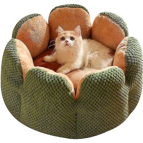 Dickes Plüsch-Katzenbett in Form eines Kaktusblütenblatts – Grün