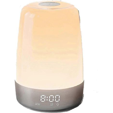 Réveil simulateur d'aube, lampe de chevet numérique moderne et compacte à trois niveaux d'intensité, idéale pour les personnes au sommeil profond. (1/5)
