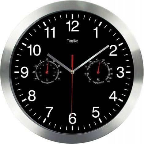 Horloge Murale - Ronde - Silencieuse - Avec Thermomètre Et Hygromètre - 30 Cm - Acier Inoxydable Et Verre (1/4)