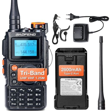 K6 Tri-Band Walkie Talkie, 6 W Hochleistungs-Amateurfunk, Multiband UHF/VHF/FM/Air, 2600 mAh Akku, USB-C-Aufladung, 999 Kanäle, kabellose Frequenzkopie, Reverse-Repeater-Frequenz (1/5)