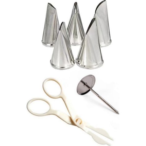 Ensemble Embouts Pâtisserie - Acier Inoxydable Pour Décoration Gâteau - Inclusif Clou À Fleur Et Ciseaux - Set 7 Pièces (1/5)