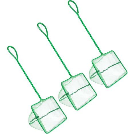 3-Piece Net Set, Fine Nylon Mesh, Long Plastic Handle, for Aquarium, Shrimp, Fish (1/5)