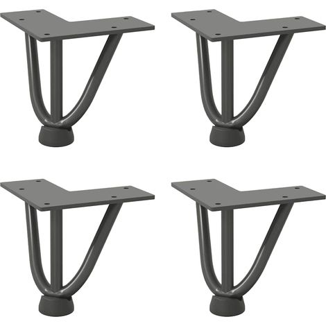 Lot de 4 pieds en épingle à cheveux pour table basse 10 cm avec patins ajustables style moderne en acier massif anthracite (1/5)
