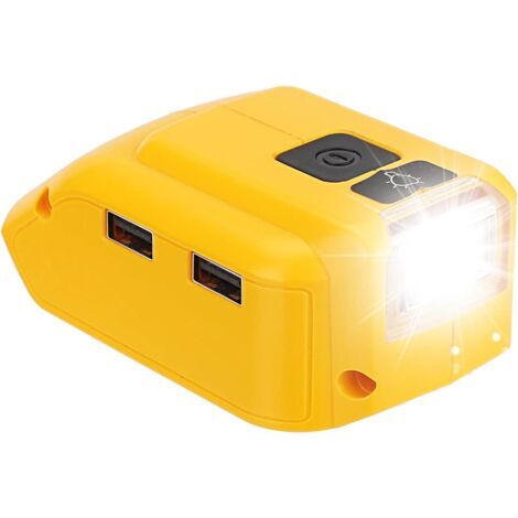 Adaptateur de batterie Dewalt 18V – Chargeur USB double port 5V/2,1A – Lampe de travail LED 140 lm – Alimentation 12V CC (1/5)