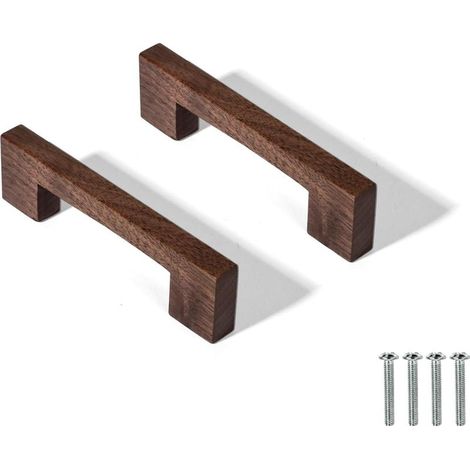 Lot de 2 Poignées en Bois Massif pour Armoire Porte Tiroir Commode Tiroir Couleur Bois Original Style Simple et Moderne (96MM) (1/5)