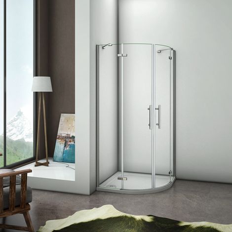 Box Doccia Semicircolare Doppia Porta Battente Vetro 6mm Temperato Trasparente Easyclean, Barra Stabilizzatrice e Telai In Cromo Lucido 90x90x195 cm (1/5)