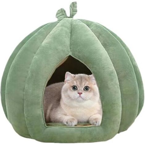 Grotte de Lit pour Chat - Abri d'Hiver Chaud Pumpkin Cat House, Cachette Respirante Lavable pour Chats/Petits Chiens, avec Coussin Amovible (1/5)